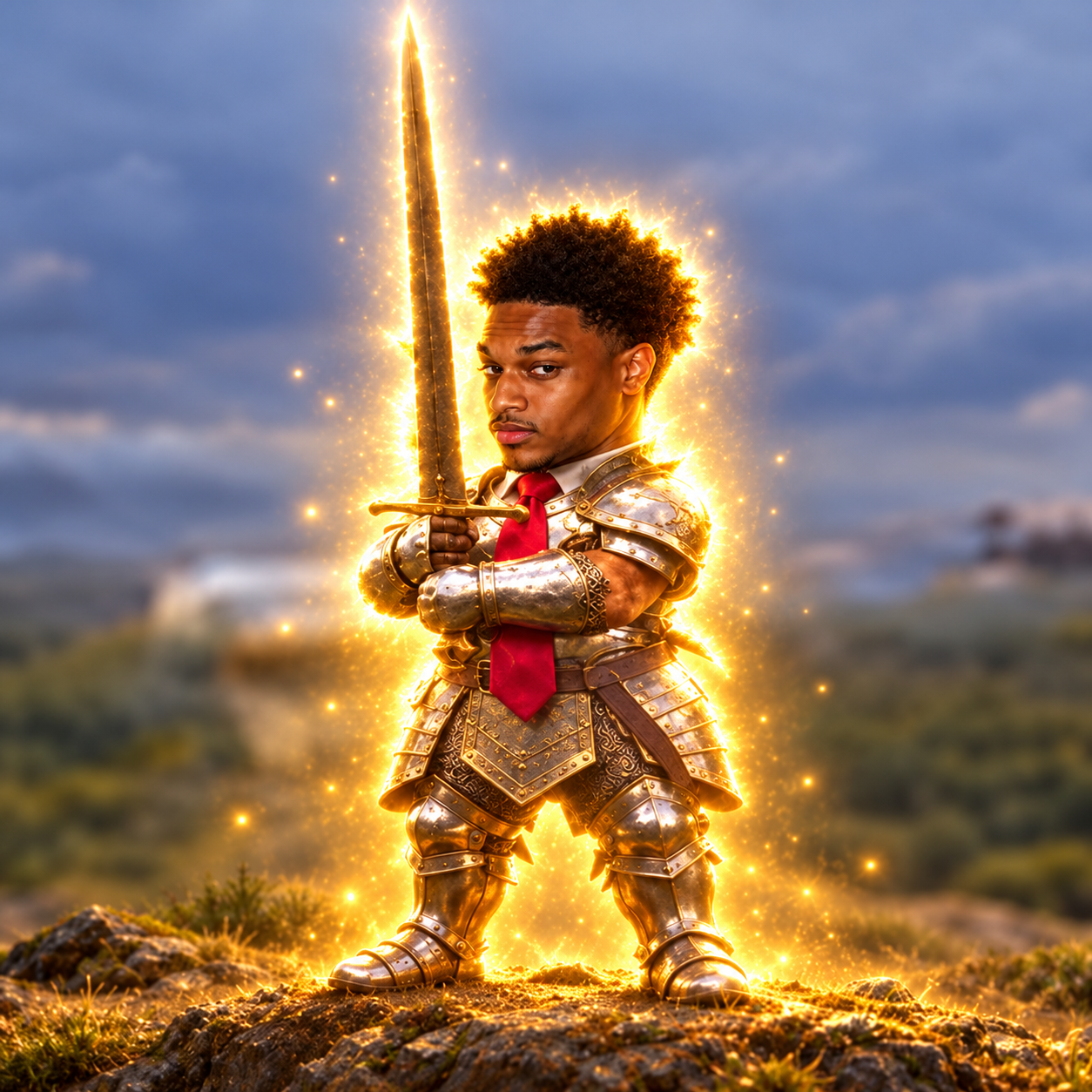 Ansem in golden armor holding a glowing sword